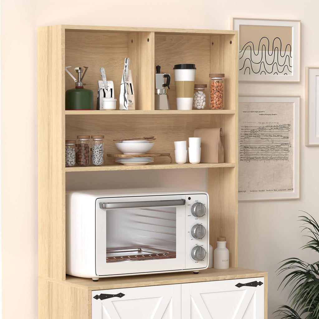 71" Tall Pantry Cabinet, Kitchen Cabinet with Microwave Stand & Storage Shelves, Farmhouse Kitchen Hutch Storage Cabinet with Doors, Buffet Cabinet Food Pantry Cupboard for Kitchen, Dining Room