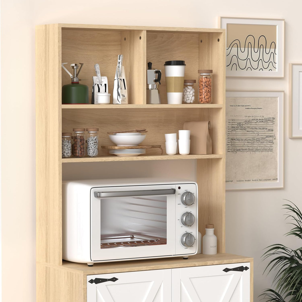 71" Tall Pantry Cabinet, Kitchen Cabinet with Microwave Stand & Storage Shelves, Farmhouse Kitchen Hutch Storage Cabinet with Doors, Buffet Cabinet Food Pantry Cupboard for Kitchen, Dining Room