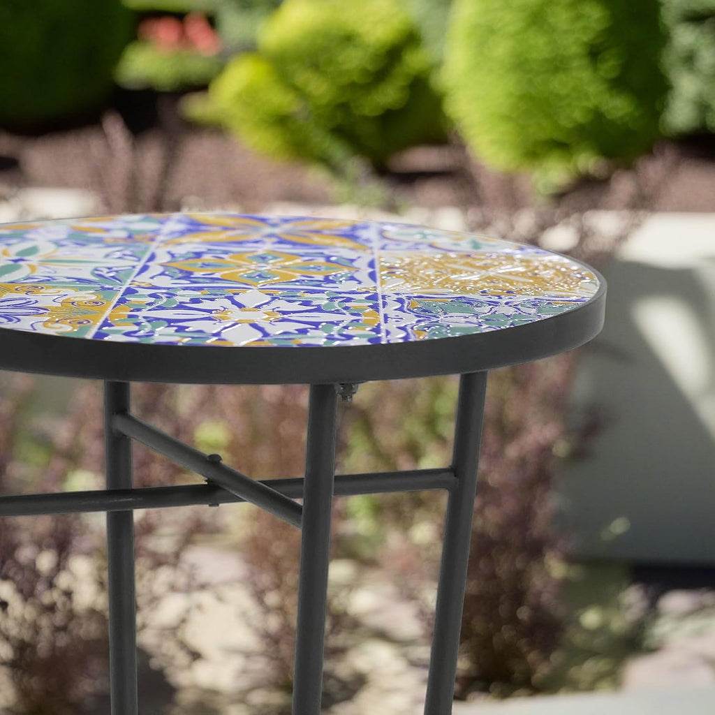 Outdoor Round Side Table,Ceramic Top Patio End Table with Metal Frame,Modern Small Accent Table Coffee Tea Table for Patio Garden Balcony Porch Indoor 14" Classic Revival