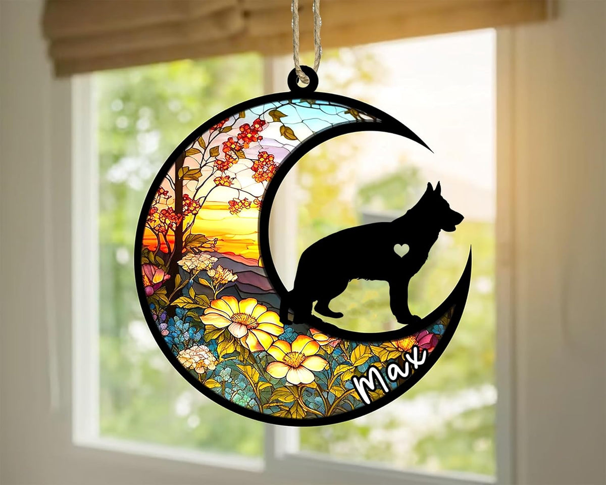 Personalized Dog Memorial, Custom Name German Shepherd Dog Christmas Ornament with Name, Custom Breeds, Pet Loss Light Catcher, Gifts for Lovers Loss of Pet Sympathy on Mothers Day Christmas