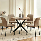 37" Round Dining Table Set for 4, Mid Century Modern Small Coffee Set for Dining Room Kitchen Apartment (Walnut Table + 4 PU Leather Beige Chairs)