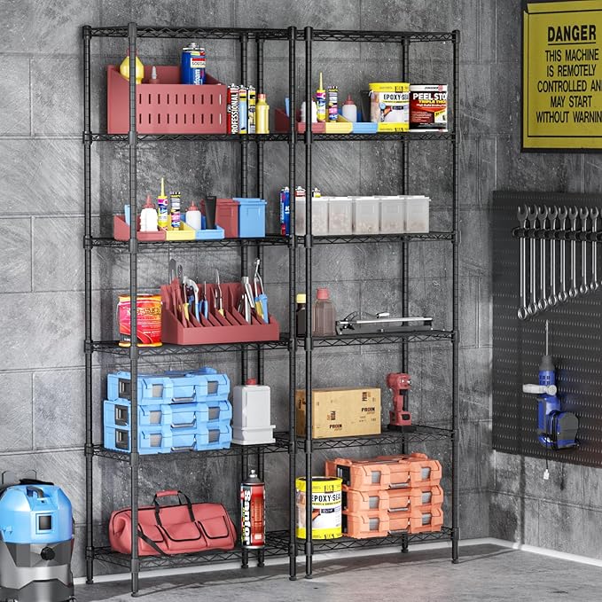 6 Tier Adjustable Storage Shelves,Heavy Duty Metal Utility Shelf 900LBS Capacity,Wire Shelving Unit Organizer Rack for Home,Kitchen,Office,Bathroom,Pantry Room,12" D x 22" W x 69" H,Black