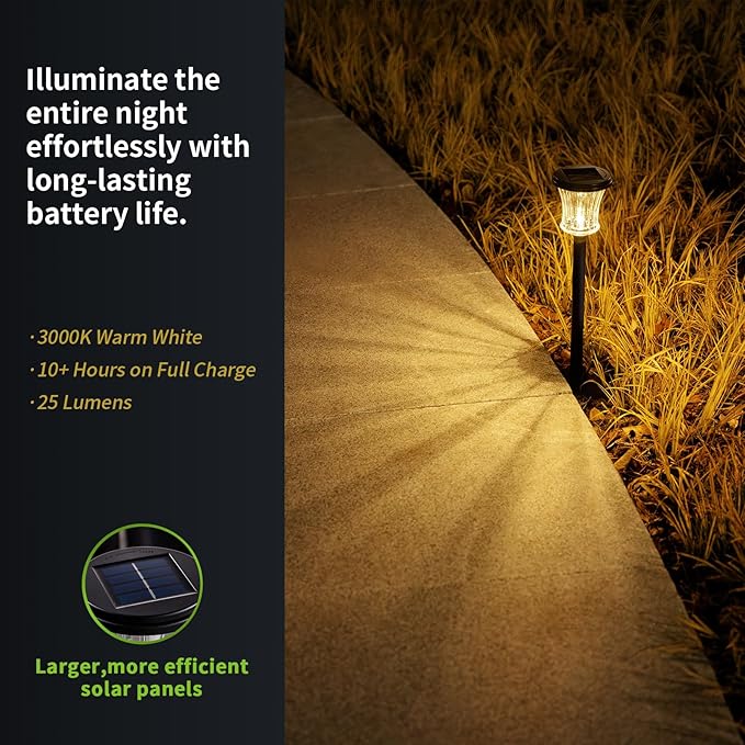 Glass Solar Pathway Lights Outdoor Waterproof, Decor Landscape Lighting with Modular Design, 3000K LED, Auto On/Off Solar Stake Light for Yard Garden Driveway Walkway Lawn, Warm White (6 Pack)