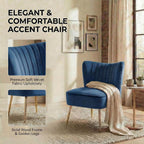 DUOMAY Modern Accent Chair Set of 2 Velvet Slipper Chair with Gold Legs Wingback Side Chair for Living Room Bedroom Entryway Small Corner Chair for Space Saving, Blue