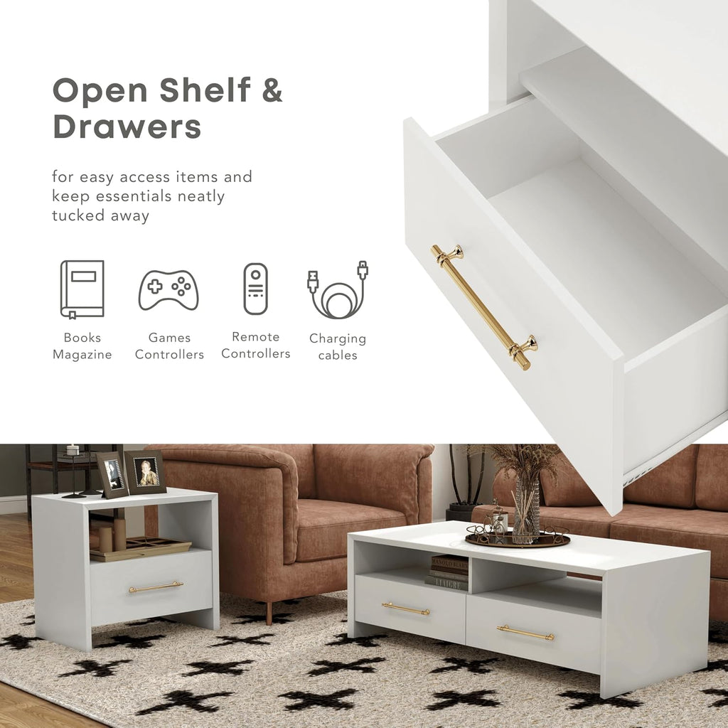 HOMES: Inside + Out Elle Modern 23-inch Rectangular End Table with Drawer and Open Shelf, Wooden Small Nightstand for Living Room, Home Office, Apartment, Small Spaces, Mint Green