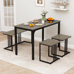 Giantex 4-Piece Dining Table Set for 4, Modern Kitchen Table and Chairs, Nesting Furniture Set with Bench & 2 Stools, Space-Saving Desk Set, Dinette Set for Small Place, Dining Room Restaurant (Grey)