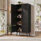 Ebony Fluted 51" Tall Wooden Kitchen Pantry Storage Cabinet Food Organize with Adjustable Shelves, Modern Accent Cabinet Sideboard Buffet for Dining Room, Entryway, Bathroom, Home Office