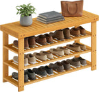 SONGMICS Shoe Rack Bench, 4 Tier Bamboo Shoe Storage Organizer, Entryway Bench, for Living Room, Bathroom, Bedroom, 11.3 x 35.2 x 20.5 Inches, Light Bamboo ULBS390YL01