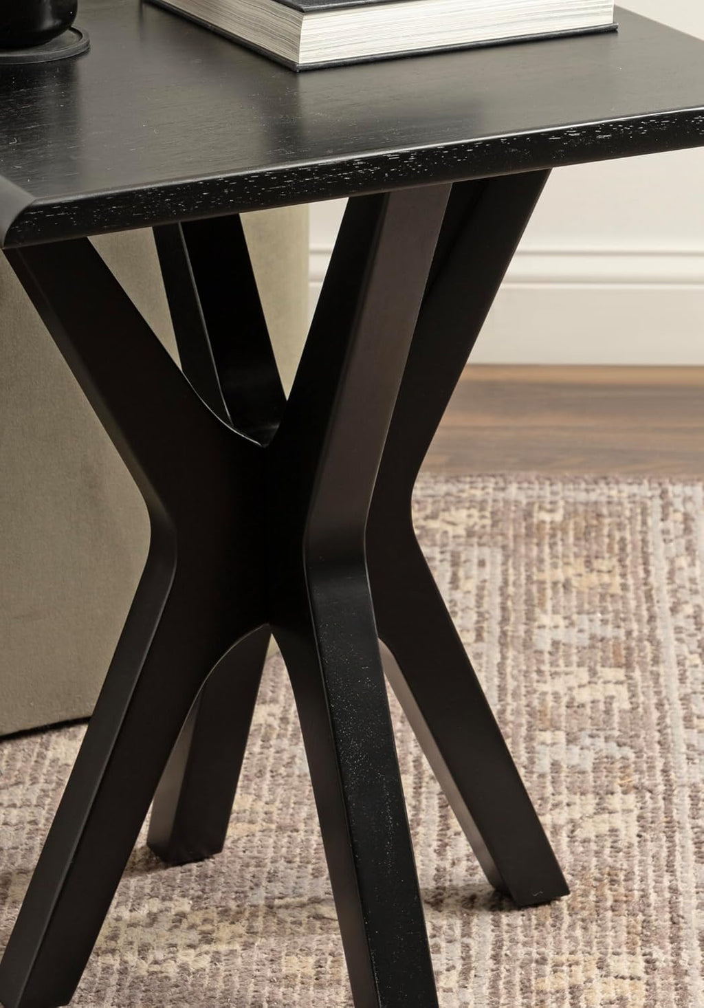 Kate and Laurel Yates Mid-Century Modern Wooden Rectangle Side Table, 22 x 18 x 25, Black, Transitional Rectangular End Table with Geometric X-Design for Use as Bedroom Black Night Stand