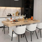 Modern Dining Table for 6-8 People, 78.7" Wood Kitchen Table with Stylish Pedestal, Long Rectangle Wooden Dinner Table for Dining Room, Brown & White