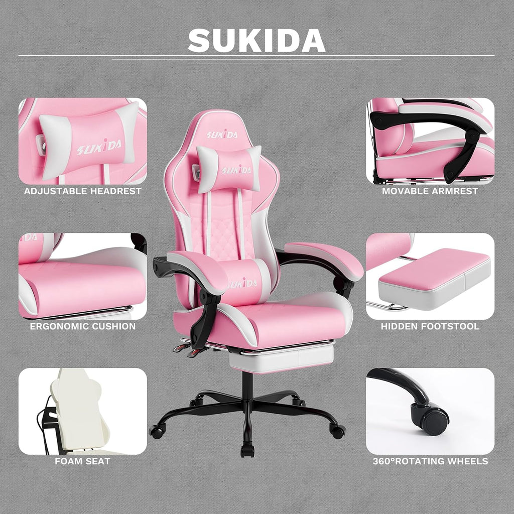 Ergonomic Video Gamer Chairs Gaming Computer Chairs Gamer Chairs for Adults Massage Lumbar Support Swivel Height Adjustable Headrest Backrest