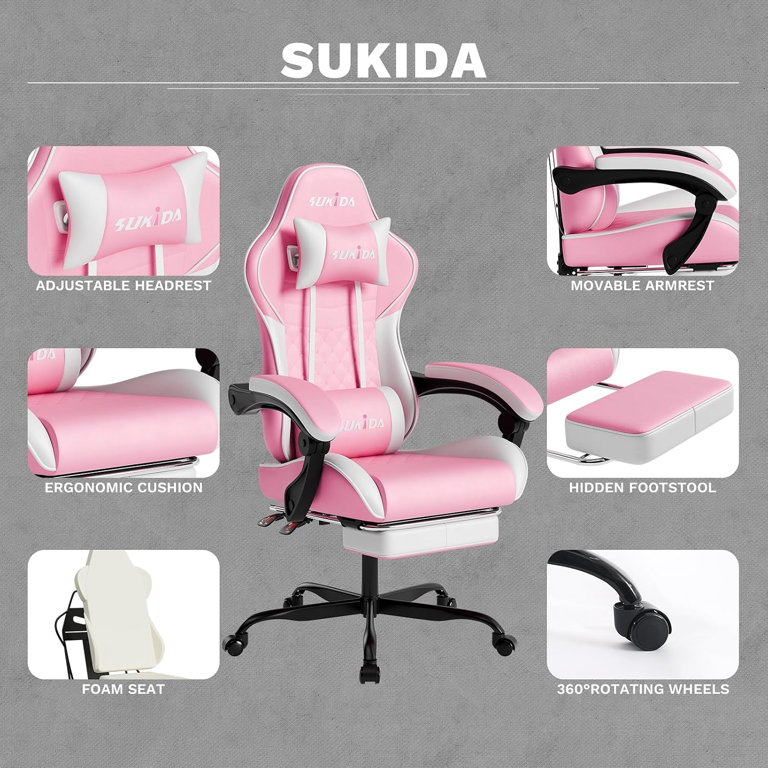 Ergonomic Video Gamer Chairs Gaming Computer Chairs Gamer Chairs for Adults Massage Lumbar Support Swivel Height Adjustable Headrest Backrest