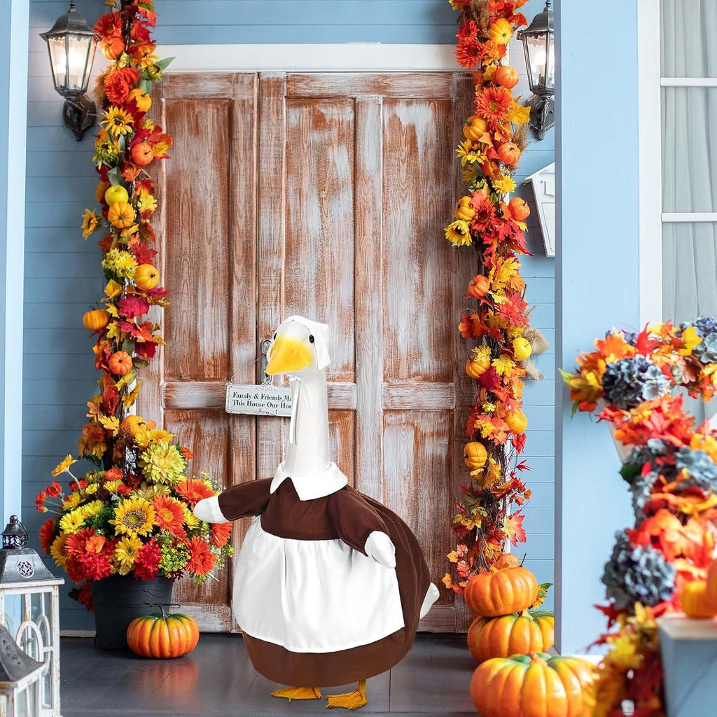 Pilgrim Porch Goose Outfits Fall Lawn Porch Goose Clothes, Fits 23" Cement Plastic Goose Statue for Autumn Thanksgiving Outdoor Garden Yard Patio Statue Art Decor