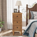 Tribesigns Solid Wood End Table, Fully Assembled Narrow Side Table with Drawers, Pre-Assembled Nightstand Slim Bedside Table for Small Spaces, Living Room, Bedroom, Wood