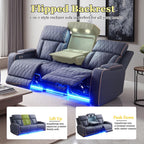 A Ainehome Sanded Leather Power Recliner Sofa Set with LED, 3 Pieces Living Room Furniture Sets, Blue Gray Reclining Sofa Sectional Couches for Living Room with USB Port/Storage Console/Cup Holders