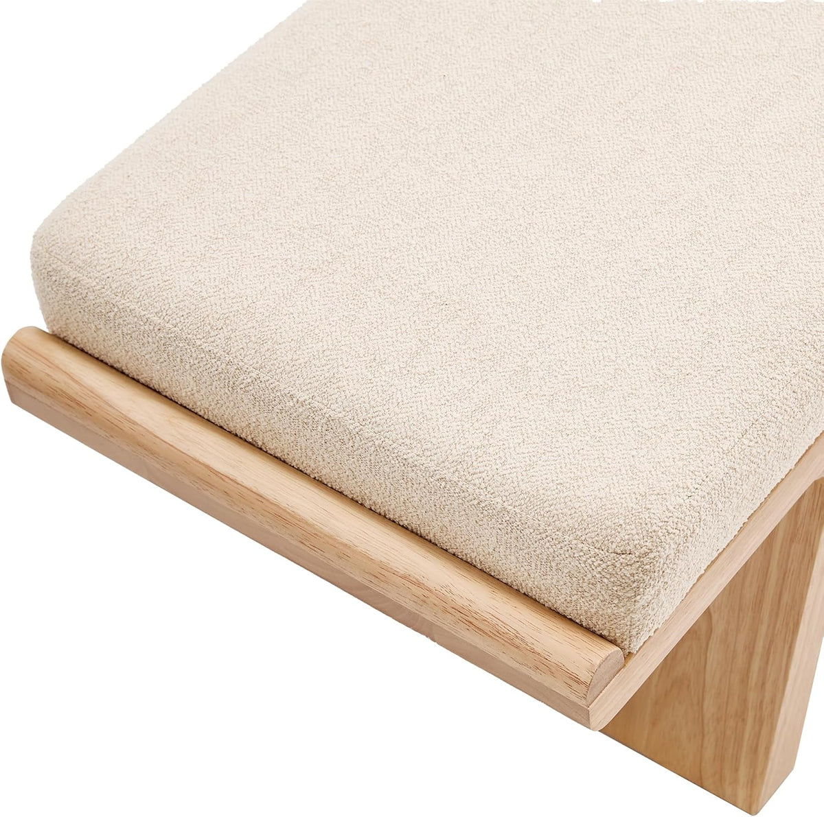 47.2" Natural Wood Bedroom Bench, Upholstered Entryway Bench, Modern End of Bed Ottoman with Soft Padded Seat & Solid Wood Frame for Dining Room and Living Room, Linen