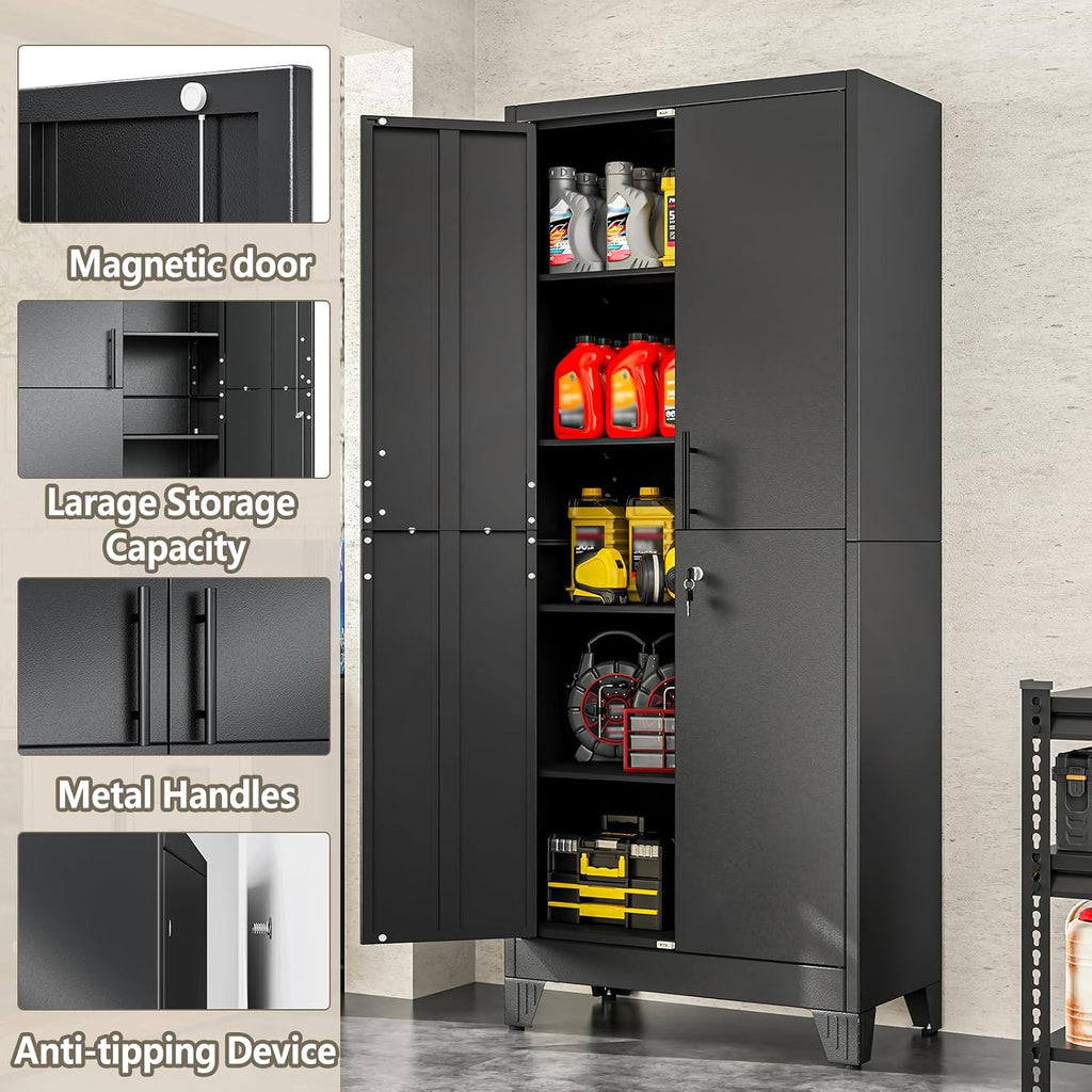 PAOFIN Metal Kitchen Pantry Cabinet, 71" Tall Storage Cabinet with Lock Doors and Shelves, Freestanding Cupboard for Dining Room Living Room Furniture, Black