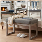 CangLong 27 Inch Wide Rectangle Ottoman Bench Grey Footstool, Linen Look Polyester Fabric for Living Room, Bedroom, Grey