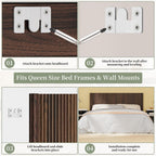 Queen Size Headboard Only, Modern Fluted Wall-Mounted Head Board with Lighting, Boho Wood Bed headboard Stylish Bedroom Decor, Espresso