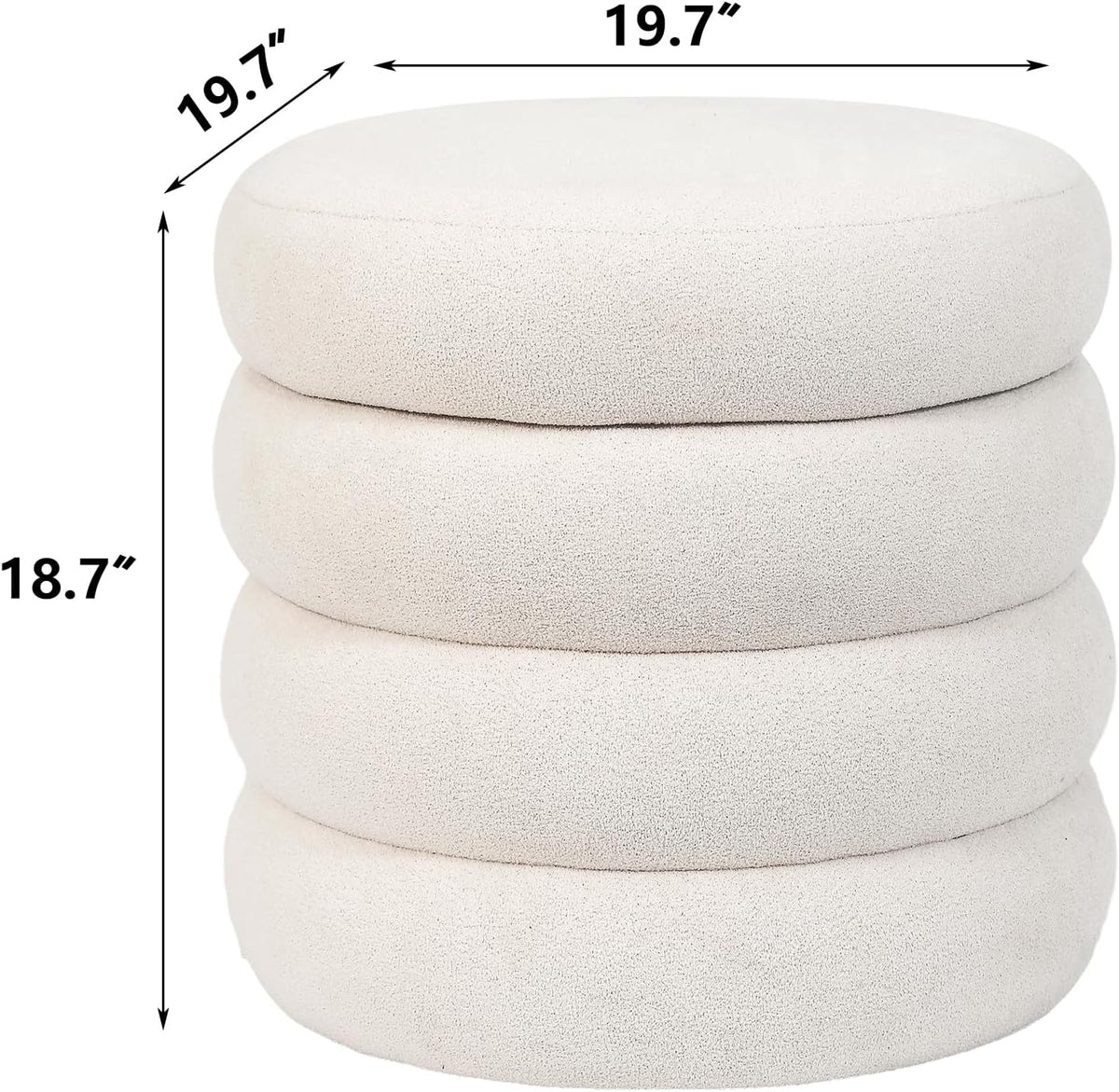 Asense Round Storage Ottoman,Footstool with Removable Lid, Vanity Stool, Modern Upholstered Footrest for Bedroom Living Room Entryway