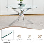 Clear Round Glass Top Dining Set for 4, 36'' Modern Luxury Circle Dinner Room Set, 5 PCS Mid Century Circular Kitchen Table Set, Black High-end Tufted Chairs, for Small Apartment (Silver)