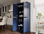 Palace Imports Solid Wood Kitchen Pantry Cabinet - 71.5" Tall x 32" Wide - Wooden Storage Cabinet with 4 Doors & Adjustable Shelves, Navy Blue, 100% Renewable Eco-Friendly Wood, Made in Brazil
