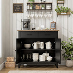 HORSTORS Farmhouse Kitchen Storage Cabinet, Small Buffet, Coffee Bar, Black