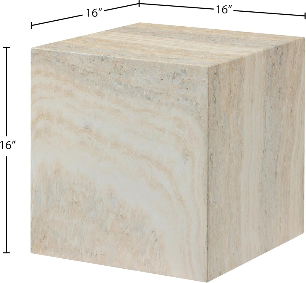 Meridian Furniture 99029Travertine-ET Piazza Collection Art Deco Indoor/Outdoor Concrete End Table with Travertine Finish, 16" W x 16" D x 16" H, Travertine
