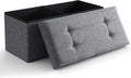 Storage Ottoman Bench Foldable Seat Footrest Shoe Bench End of Bed Storage with Flipping Lid, 75L Storage Space, 30 inches Linen Fabric Dark Grey