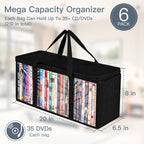 Criusia 6 Pack DVD Storage Bags, Clear PVC Media Organizer with Zipper and Handles, Stackable Holder Case for CDs, Blu-ray, Video Games, Albums, Movie Cases