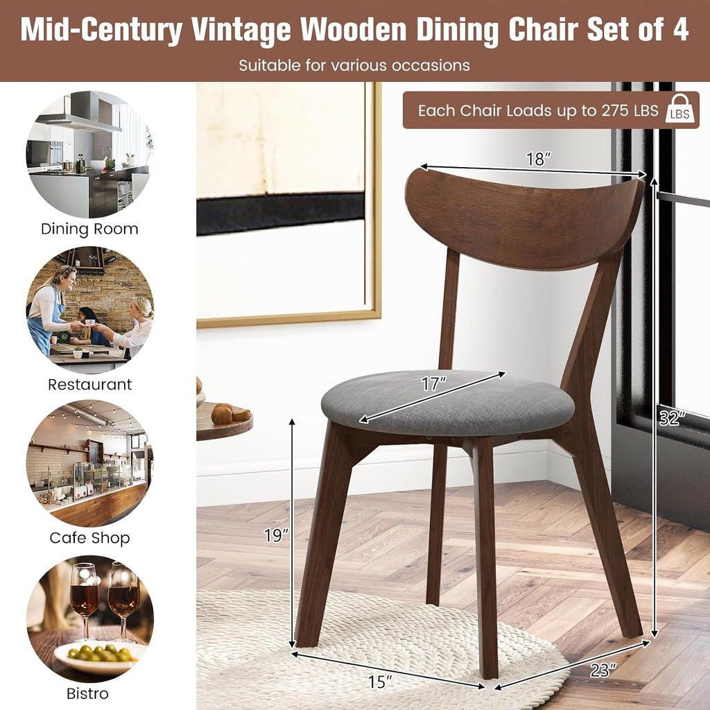 KOTEK Dining Chairs Set of 2 with Rubber Wood Legs | Mid Century Modern Kitchen Chairs with Cushioned Seat, Curved Backrest, Wooden Side Chairs for Dining Room, Living Room