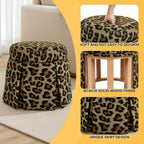 18" Round Storage Ottoman, Upholstered Leopard Print Stool-Foot Rest Skirt Hem, Footstool Pouf with Vietnam Acacia Wood Frame(500Lbs), Reversible Tray Lid for Bedroom,Fully Assembled