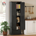 HOMCOM 71" Tall Kitchen Pantry, Farmhouse Storage Cabinet with Barn Doors, Drawer and Adjustable Shelves, Freestanding Food Pantry Cabinet for Kitchen, Dining Room, Black