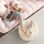 Hansleep Round Pouf Ottoman Foot Rest, Footstool, 17 x 14 Inch, Beige | High-Density One-Piece Foam, Firm & Stable, for Couch, Bedroom, Living Room, Mechine Washable Cover