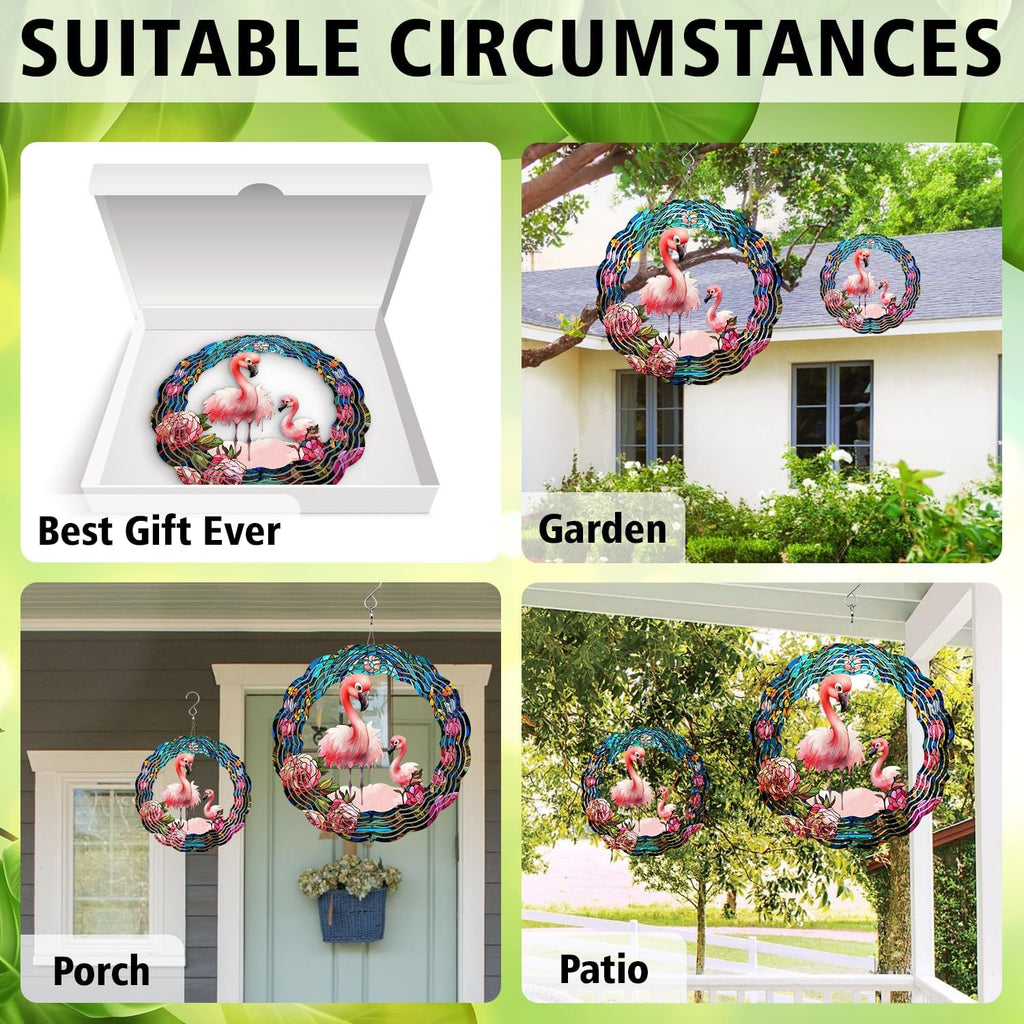 Mother Baby Flamingo Wind Spinner, Mother Baby Flamingo Wind Spinner Hanging for Yard and Garden, Unique Gift Wind Spinner, 3D Hanging Wind Spinner Outdoor