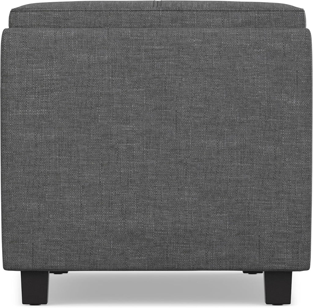 SIMPLIHOME Avalon 42" Wide Linen Look Fabric Storage Ottoman in Slate Grey