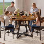 RALGEND Round Dining Table for 4-6, 43" Circle Dining Table with Wooden Tabletop, Kitchen Table with Storage & Weighted Base, Round Dinner Table for Kitchen, Living Room, Rustic Brown and Black