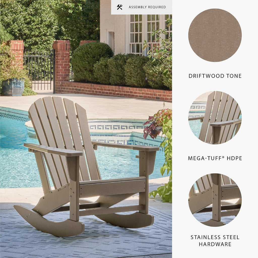 Signature Design by Ashley Sundown Treasure Cottage Weather Resistant Outdoor Rocking Chair with 1 Cup Holder, Light Brown