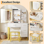 GAOMON 57'' Large Vanity Desk with Mirror & Lights, Makeup Vanity Table with Charging Station,
