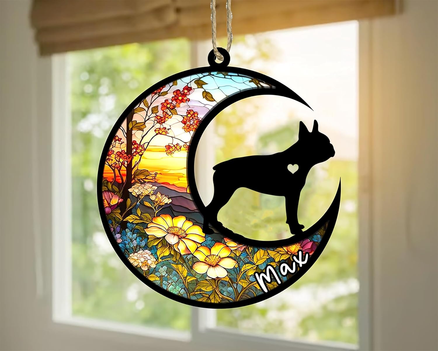 Personalized Dog Memorial, Custom Name Boston Terrier Dog Christmas Ornament with Name, Custom Breeds, Pet Loss Light Catcher, Gifts for Lovers Loss of Pet Sympathy on Mothers Day Christmas