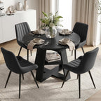 Miereirl Round to Oval Dining Table Set for 4-6, Expandable Kitchen Table with Upholstered Chairs, Dining Room Furniture Set with Hidden Storage Shelf, Space-Saving Dining Set for Apartment