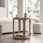 COZAYH Farmhouse Small End Table Wood Round Side Table for Small Space Rustic Pedestal Table for Living Room, Office, Couch, Distressed Wood Grey Finish