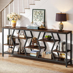 Tribesigns 70.9" Sofa Console Table with Storage Shelves (Rustic Brown) | 4 Tier Industrial Extra-Long Narrow Entryway Accent Tables for Hallway, Living Room, Foyer