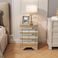 Silver Modern Mirrored Nightstand with 3 Drawers, Baked Curved Glass Bedside Table for Bedroom, Small Space End Table for Living Room