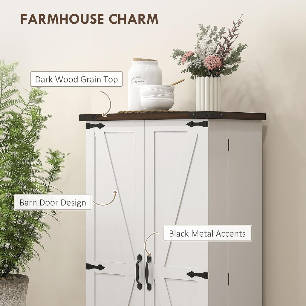 HOMCOM 47" LED Kitchen Pantry Cabinet with Barn Door 5 Deep Shelves White | Farmhouse Storage Cabinet, 12 Door Shelves, Freestanding Food Pantry