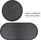 2 Tier Oval Side Table, Modern X-Leg End Table with Round Storage Tray, Black Metal Frame & Wooden Tabletop Design for Living Room, Bedroom & Office (Black)