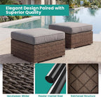 SUNBURY 2 Piece Outdoor Wicker Patio Ottoman Set, 30" Large Square Footrest with Thick Removable Cushion, All-Weather PE Rattan Stool for Backyard Poolside Porch, Grey