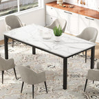Garvee 79 Inch Dining Table for 6, Farmhouse Wooden Kitchen Tables for Family, Rectangular Industrial Style Dining Room Table with Sturdy Metal Frame, Long Desk for Restaurant, Kitchen, White&Black
