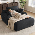 69” Oversized Chaise Lounge Chair Indoor, Soft Floor Chaise Lounge Reading Chairs with 4 Side Pockets and 2 Cup Holders, Comfy Corduroy Sleeper Sofa Bed for Living Room Bedroom, Black