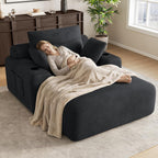 69” Oversized Chaise Lounge Chair Indoor, Soft Floor Chaise Lounge Reading Chairs with 4 Side Pockets and 2 Cup Holders, Comfy Corduroy Sleeper Sofa Bed for Living Room Bedroom, Black